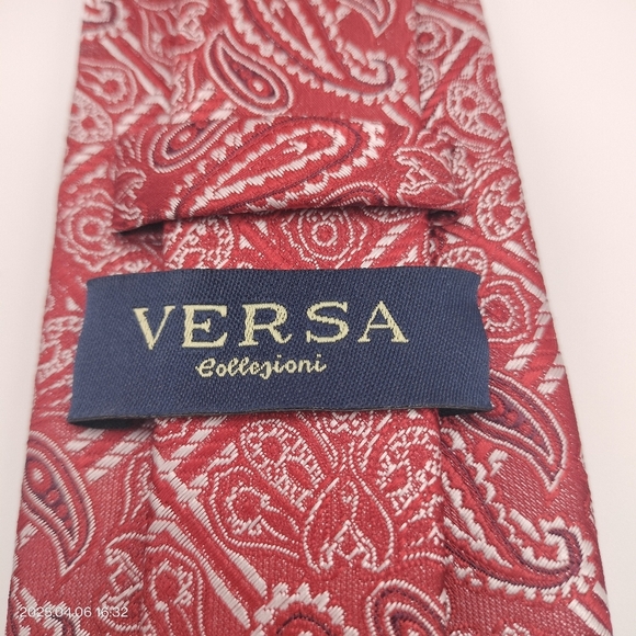 Versa Collesioni Tie Necktie Silk Handmade Red Silver Gray Paisley Formal Luxury - Picture 4 of 11